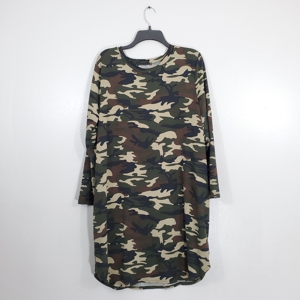 Camouflage Print Long Sleeve Shirt Dress